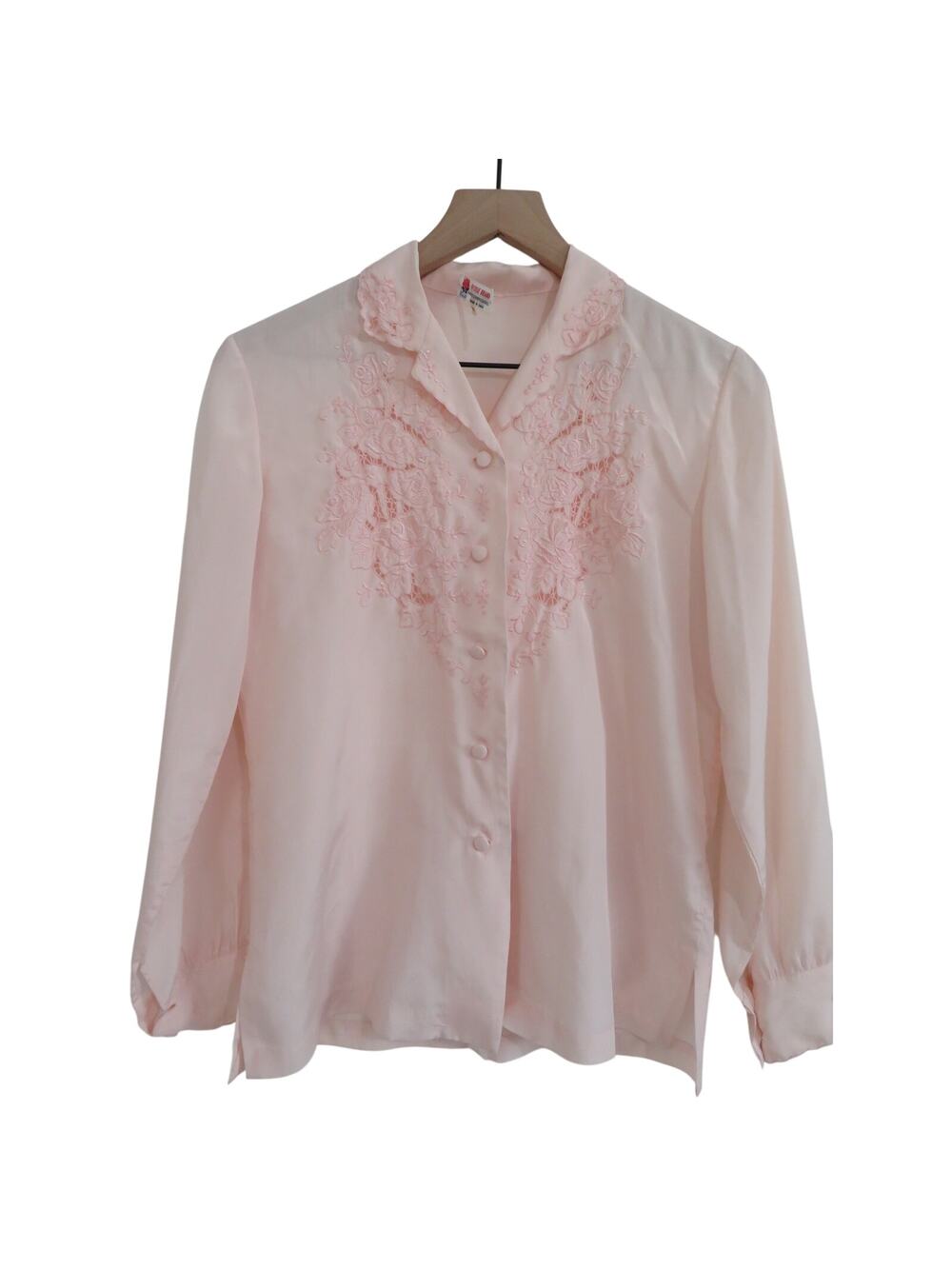 Rose Brand Women Sz S Pink Silk Button Front Top Hand Embroidered Pink Feminine